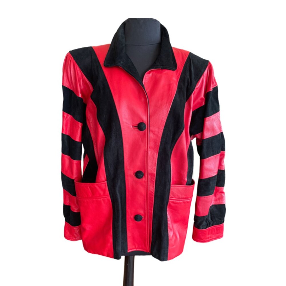 Capucci Creations Vintage 80's Black Suede, Red Leather European Jacket Blazer